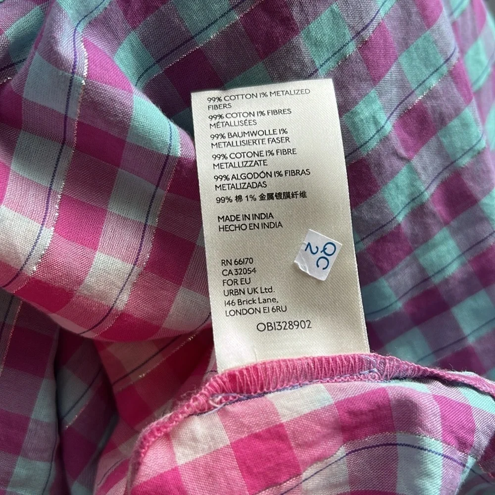 Anthropologie Pilcro Deb Gingham Button down Shirt Pink Blue Cotton Sz XS